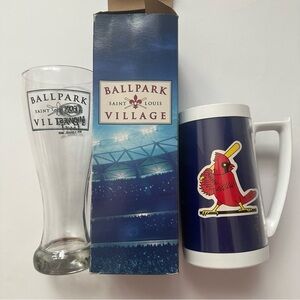Ballpark Village St. Louis Pint Glass + Vintage Budweiser Cardinals Baseball Mug